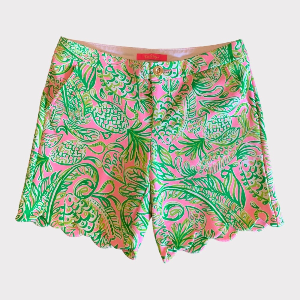 LILY PULITZER Darci Knit Scalloped Hem Shorts Pink/Green Size 0